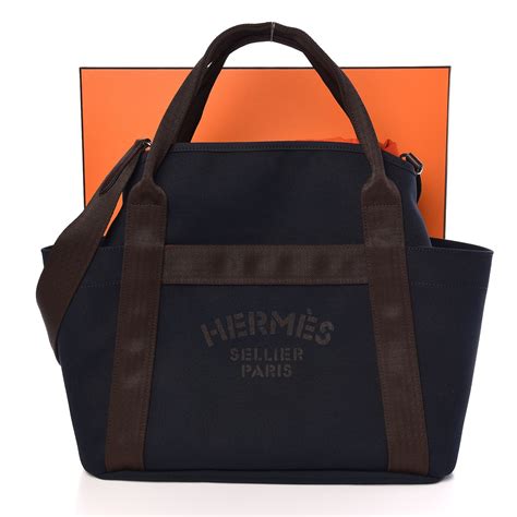 HERMES Toile Sac De Pansage Groom Bleu Navy Feu.